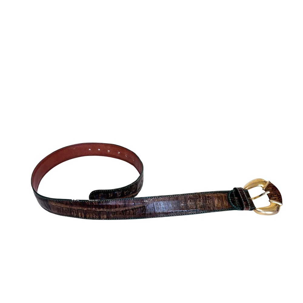 Vintage Glamour Bags Womens Western Leather Belt Size L Brown Green Reptile Boho